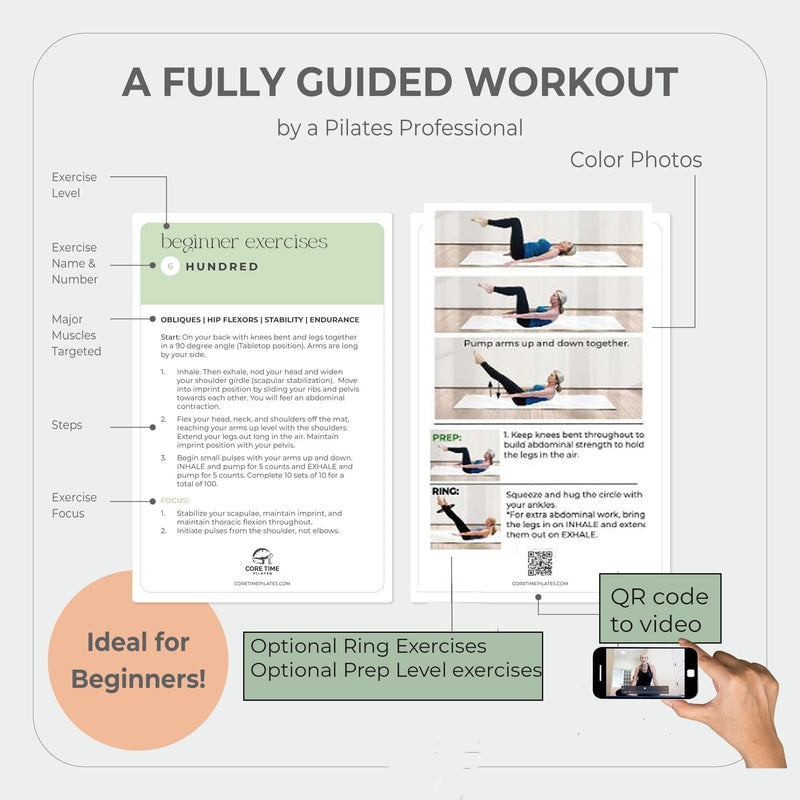 Mat Pilates Cards for Home Workout- Pilates Exercises with Equipment- Detailed Photos and Video Instructions - Produced by Stott Pilates Certified Instructor - Pilates at Home- No Equipment Needed. 56 Mat Pilates Workout Cards: 2nd Edition