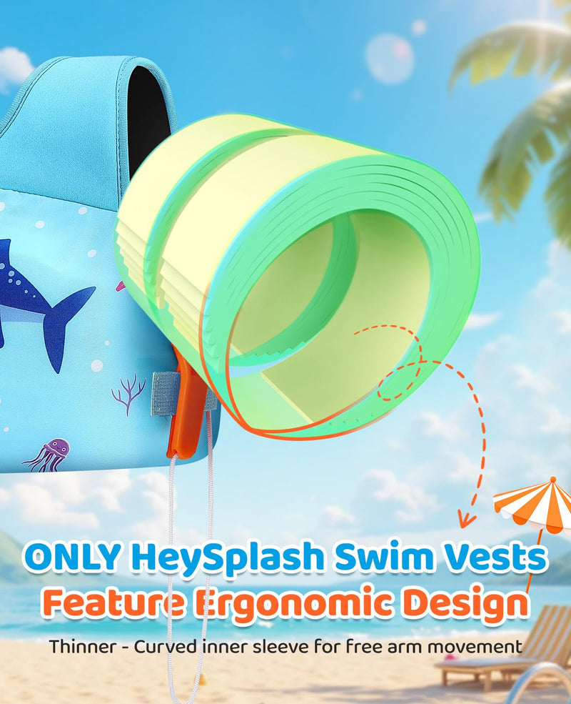 HeySplash Swim Vest for Kids, Toddler Pool Floaties, Children Swimming Vest with Adjustable Strap, Swim Jacket Water Wing Arm Float, Puddle Sea Beach Boat Jumper Boy Girl Baby A Blue Shark for kids 33-66 lbs - BeesActive Australia
