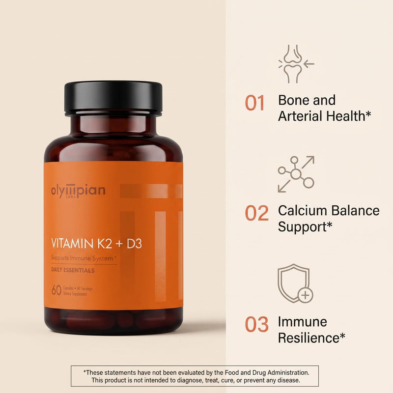 Olympian Labs Vitamin K2 + D3, 60 Servings, Supports Immune System, Bone and Heart Support, 60 Vegan Capsules 60 Count (Pack of 1)