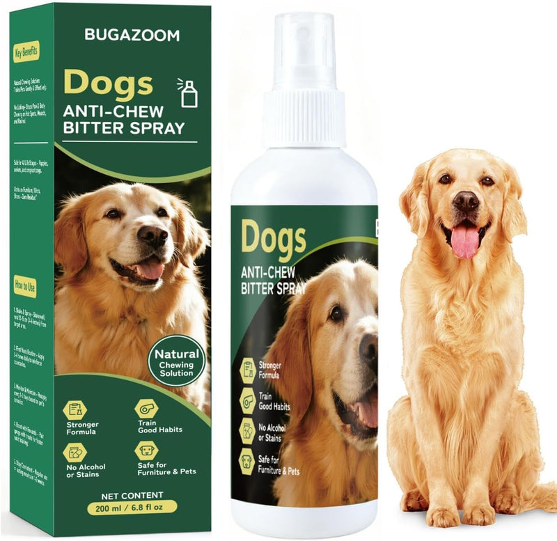 Bitter Dog No Chew Spray, Dog Deterrent Spray for Furniture & Carpet, Puppy Corrector & Training Spray for Dogs & Puppies, Safe & Natural, Prevent Peeing, Biting, Chewing & Licking Injuries, 200ml 200ml Bottle - Single