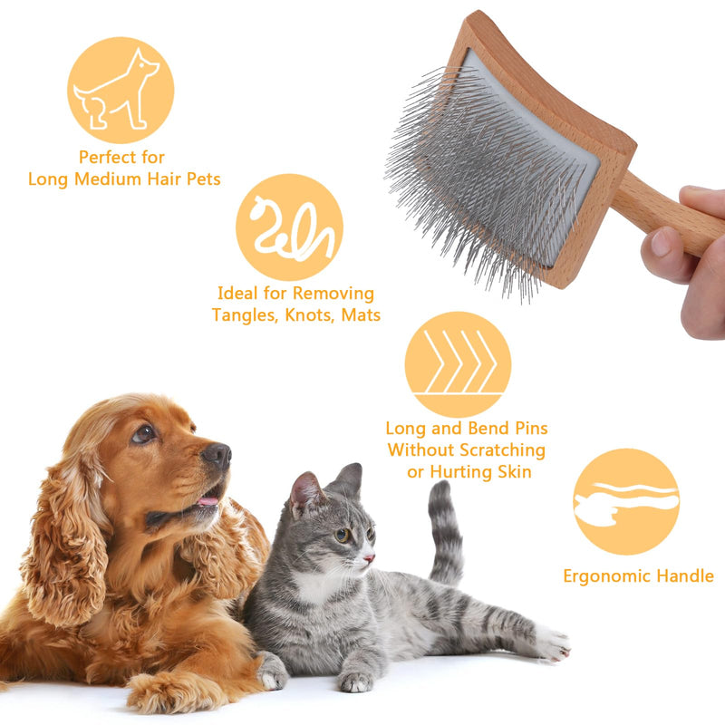 Ergonomic Slicker Brush for Long-Haired Dogs - Wooden Handle, Long Pins for Grooming Goldendoodles - BeesActive Australia