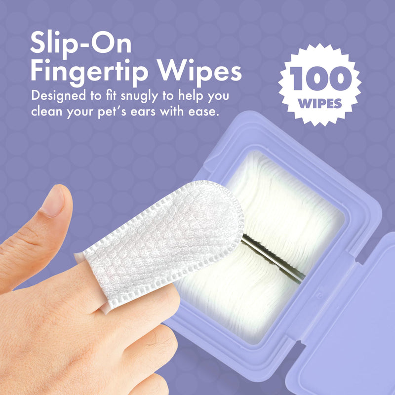 Petkin Fingertip Ear Wipes for Dogs and Cats, 100 Finger Wipes - Slip-On, Snug Fit, Micro-Bristle Fabric - Cleans Ears, Dirt, Odor and Wax - Convenient, Ideal for Home and Travel - Fresh Scent 100ct