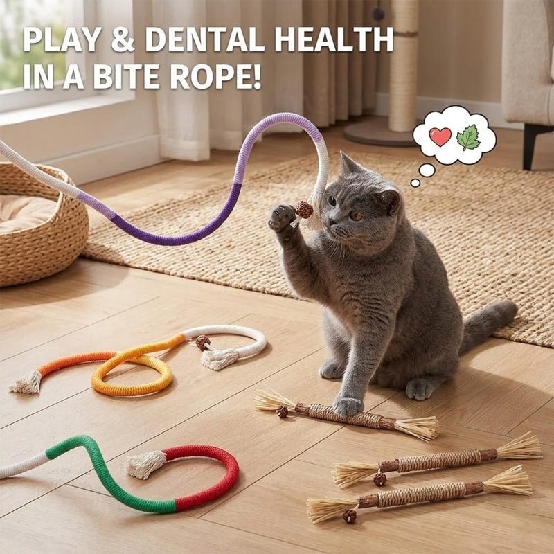 7 Pcs Kitten Teething Toy, 4 Pcs Cats Chew and 3 Pcs Cats Rope,Cat Chew Rope,Natural Silvervine Sticks Kitten Teething Toys for Indoor CatTeeth Cleaning Kitten Teething and Stress Release
