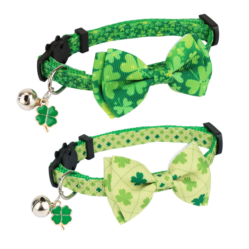 ADOGGYGO St. Patrick's Day Cat Collars with Bow Bell, Breakaway Cat Bowtie Collar Green Shamrock Pattern Sanit Patrick Collars for Girl Boy Cats Kittens (St. Patrick's Day) 7.5"- 10.5" - BeesActive Australia