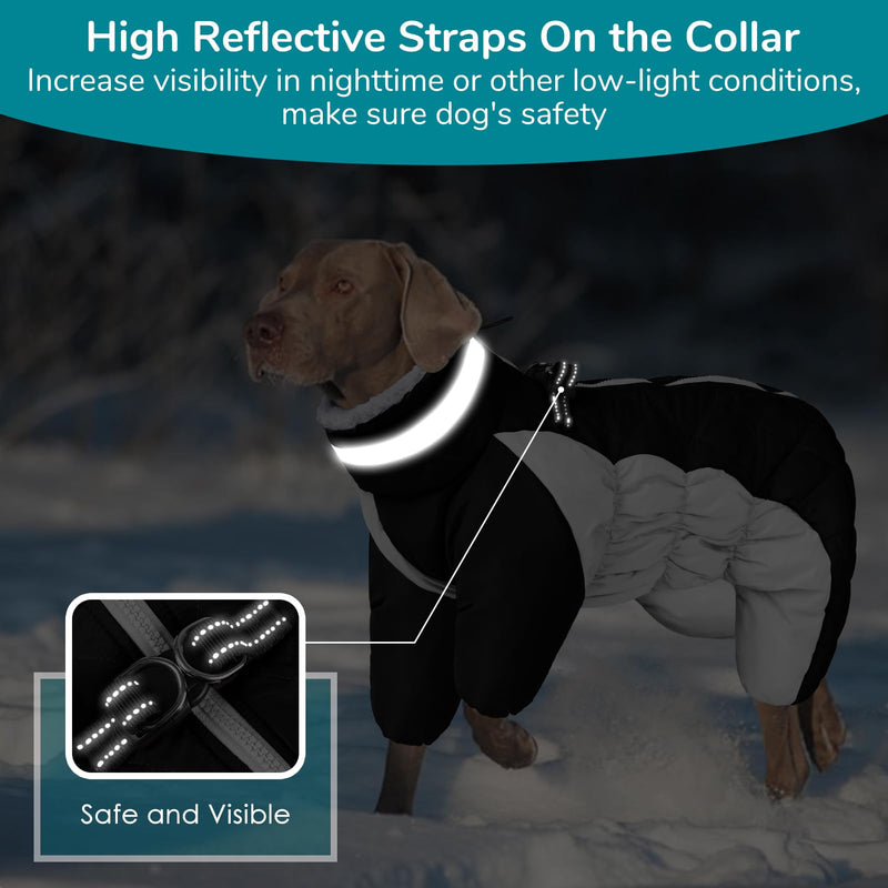 MIGOHI Full Body Dog Coat, Reflective Warm Dog Winter Coat with Harness, Turtleneck Fleece Dog Jacket for Small Medium Large Dogs, Four-Legged Windproof Waterproof Dog Snowsuit with Zipper XX-Large Black - BeesActive Australia