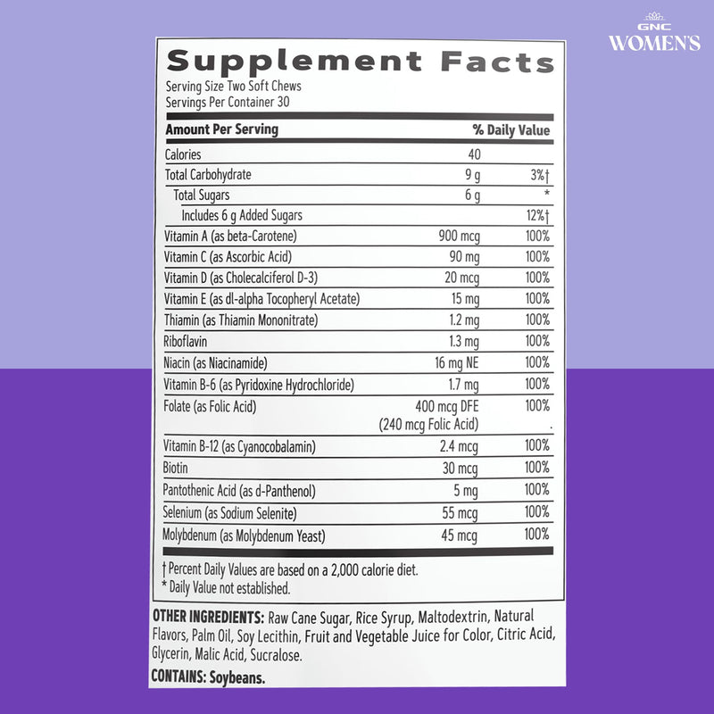 GNC Womens Multivitamin Soft Chew - Mixed Fruit | Supports Womens Overall Health, Enhanced Immune Absorption, Aids Healthy Mood, Supports Metabolism and Energy Production 60 Count (Pack of 1)