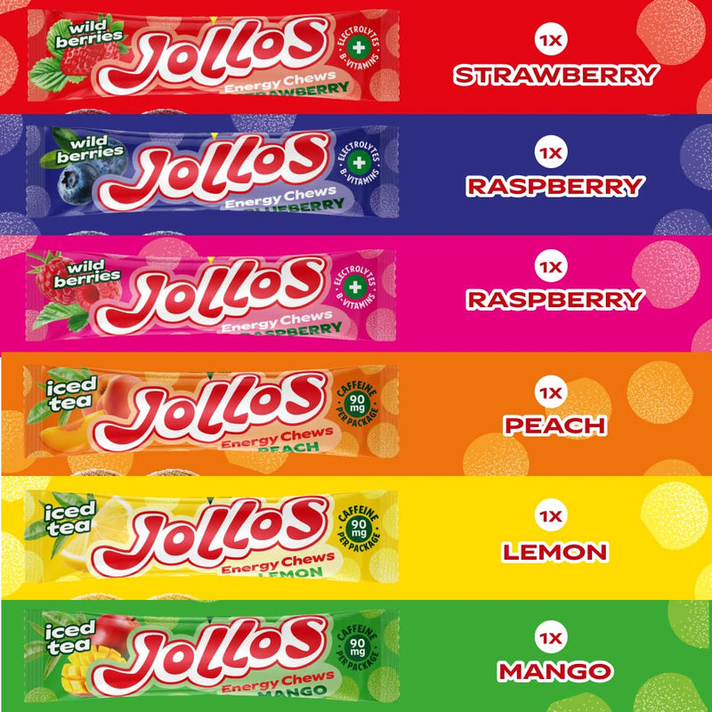 Energy Chews with Electrolytes & B Vitamins - 6 Pack - Multi Flavors | Fast-acting energy with electrolytes & B vitamins. Mixed fruit & iced tea flavors. Vegan, gluten free, no artificial flavors. Peach Lemon Mango Strawberry Raspberry Blueberry