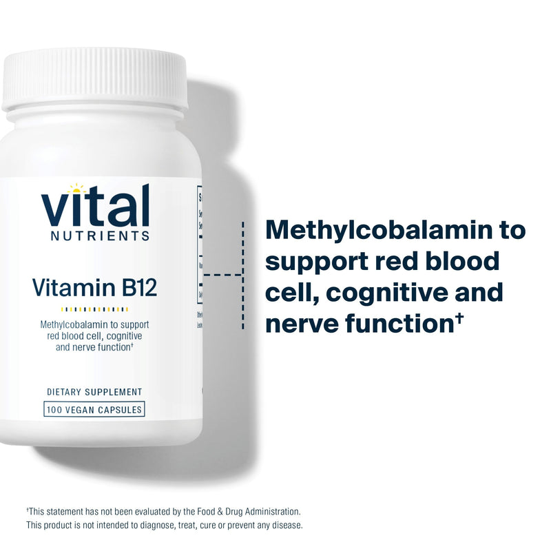 Vital Nutrients Vitamin B12 1000mcg - Vegan - Methylcobalamin for Metabolism, Cognitive & Nervous System Health* - High-Potency B12 Supplement - Gluten, Dairy, Soy Free - 100 Capsules