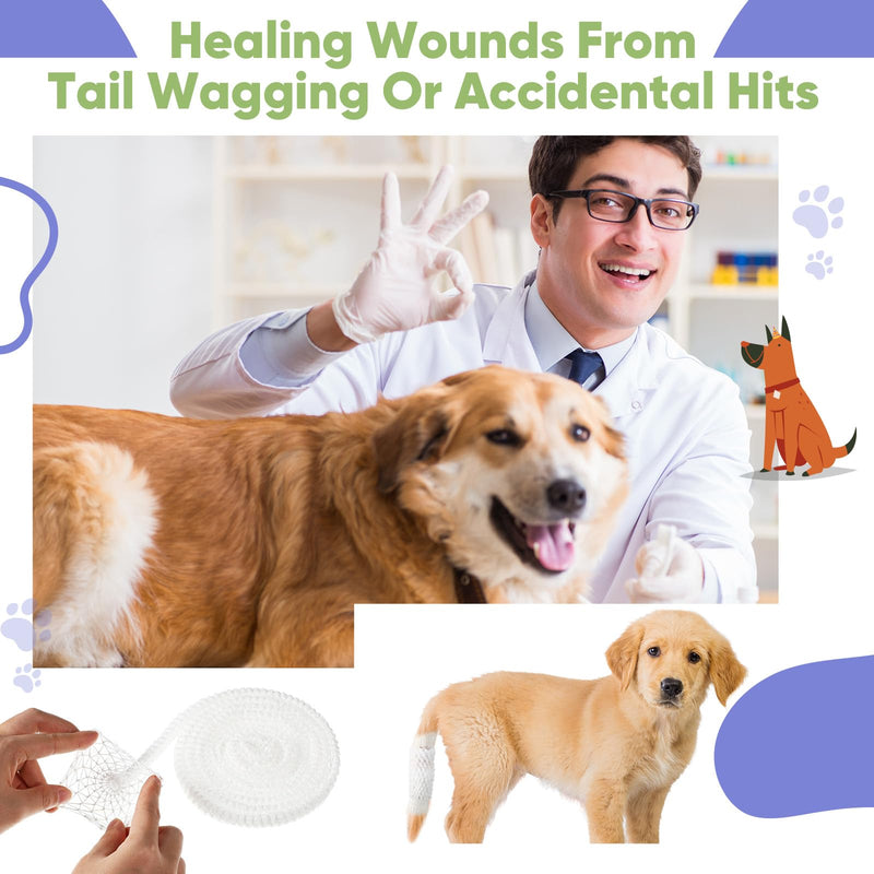 7 Pcs Dog Tail Protector Includes 5 Pcs Sterile Gauze Breathable Mesh Dog Tail Dressing Self Adhesive Pet Bandage Dog Ends Starter Pack for Dogs Cats Other Pets Animals, White - BeesActive Australia