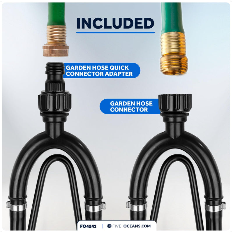 Five Oceans Outboard Motor Muffs, Boat Motor Flusher, Black PVC Marine Grade Muffs, Coated Steel Bracket, Includes Garden Hose Connector & Quick Connect Adapter Dual-Feed Rectangular Muffs - BeesActive Australia