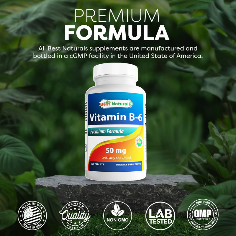 Best Naturals Vitamin B6 50 mg 250 Tablets