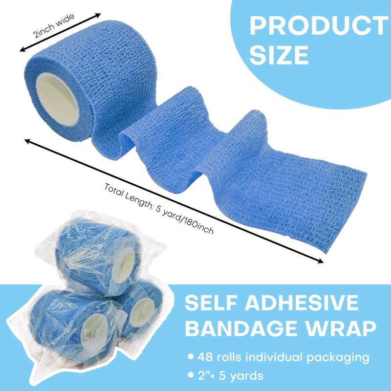 48 Pack 2” x 5 Yards Self Adhesive Bandage Wrap, Elastic Breathable Cohesive Bandage Wrap Athletic Stretch Tape for Wrist Ankle Sports (Multi-Color) 2 Inch-48 Pack Multi-color - BeesActive Australia