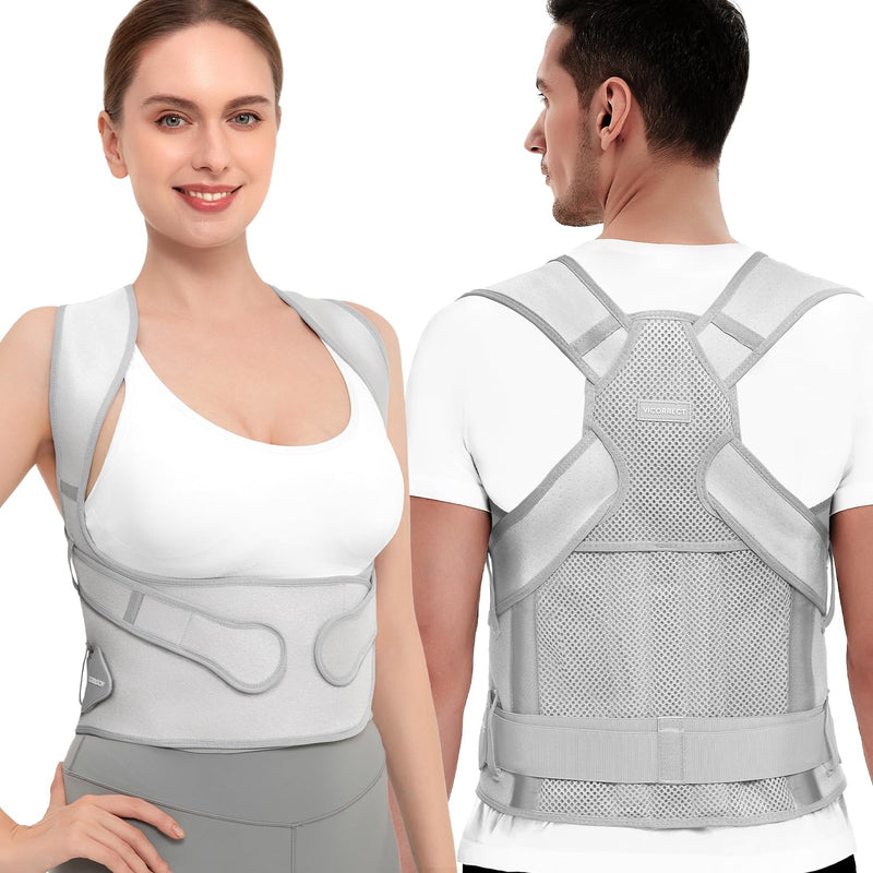 Vicorrect Posture Corrector for Women and Men: Back Support Brace Relieve Upper Back Shoulders Pain (Gray, Large) Gray