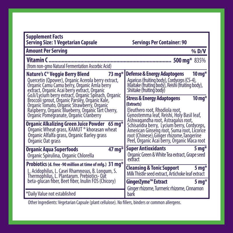 Paradise Herbs Essentials Earth's Blend Vitamin C, 90 Veg Capsules | Nature's C with adaptogens, superfoods, probiotics, organic alkalizing greens, vegetarian dietary supplement 90 Count (Pack of 1)