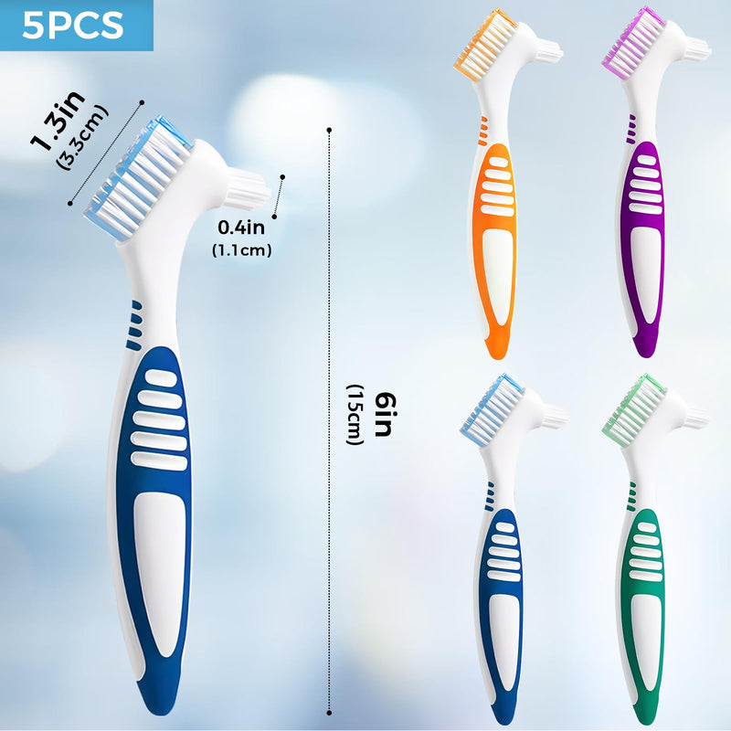 Denture Brush 5PCS Double Sided Denture Toothbrush with Protective Shell, Portable Denture Cleaning Brush for False Teeth, Multi-Layered Bristles & Ergonomic Rubber Handle for Denture Care - BeesActive Australia