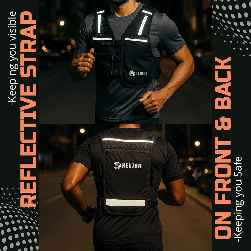 Shehzor Adjustable Weighted Vest Women and Men, Running Belt with Water Bottle, Chest Rig & Running Vest, Marathon Backpack, Essentials, Hydration Vest with 500ml BPA-Free Bottle