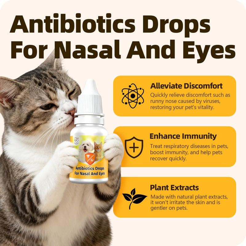 Nasal & Eye Drops for Immune Support, Sneezing, Cold, Allergy Relief, Runny Nose, Feline Respiratory Treatment and Watery Eyes for Cats and Dogs 0.33 Fl Oz (1 Bottle) 1 Bottle