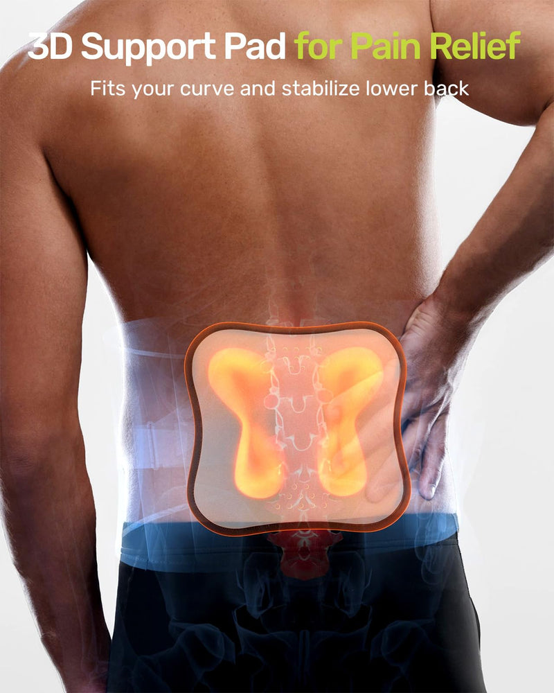 Back Brace for Lower Back Pain Relief, 8X Powerful Lumbar Support with 3D Pad, Support Belt for Men Women, Breathable Back Support Brace with Adjustable Strap, Green Size M Medium