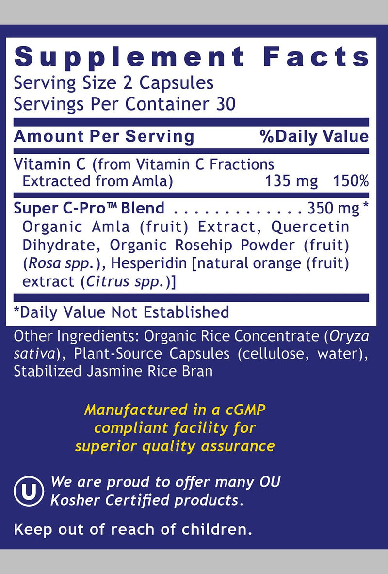 Quantum Nutrition Labs Quantum Vitamin C- Organic Natural Vitamin C Supplement for Women and Men, Whole Food Vitamin C Source, Pure with Bioflavonoids, and Amla, Aids Immune Support- 60 Vegan Capsules
