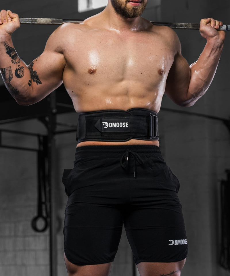 DMoose Fitness Weight Lifting Belt for Squats, Deadlift & Intense Workout - 6" Adjustable Fit Auto Lock Weightlifting Belt for Men & Women - Neoprene Gym Belts for Stability & Lumbar Back Support Black Medium