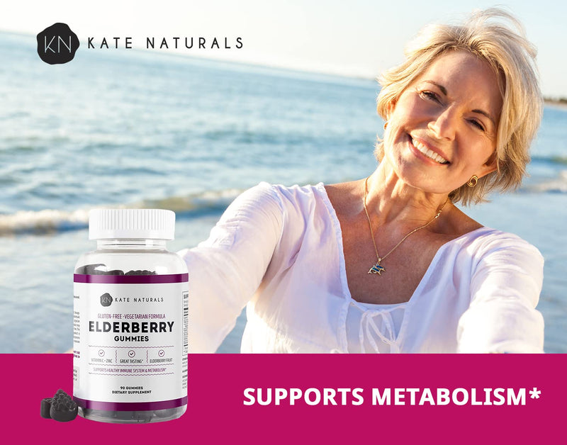 Kate Naturals Elderberry Gummies with Vitamin C and Zinc for Adults & Kids. Tasty Sambucus Elderberry Gummies for Immune Support (90 Gummies, 45 Day Supply) | Sambucus Elderberry Gummy with Vitamin C and Zinc for Immune Support, Tasty for Adults & Kids