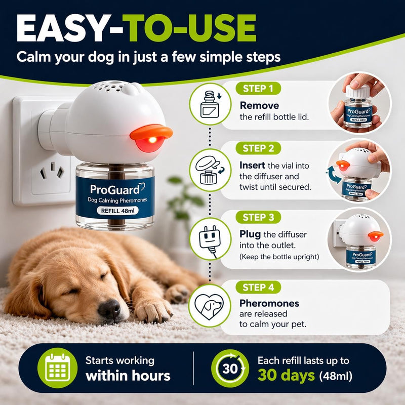 ProGuard® Calming Diffuser for Dog, Dog Pheromones Calming Diffuser Plug for Stress, Barking, Chewing, Pee Accidents & Separation Behaviors (3 Diffusers + 6 Refills) 3 Diffusers + 6 Refills
