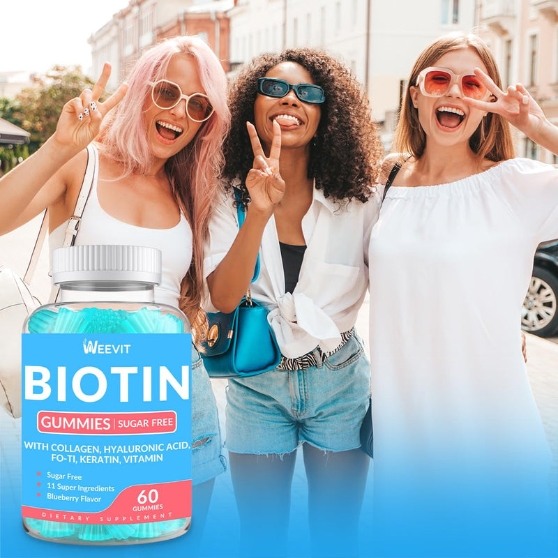 Biotin Gummies, 10000mcg Biotin and Collagen Supplement for Women Men | Non-GMO, Sugar Free 60 Count (Pack of 2)
