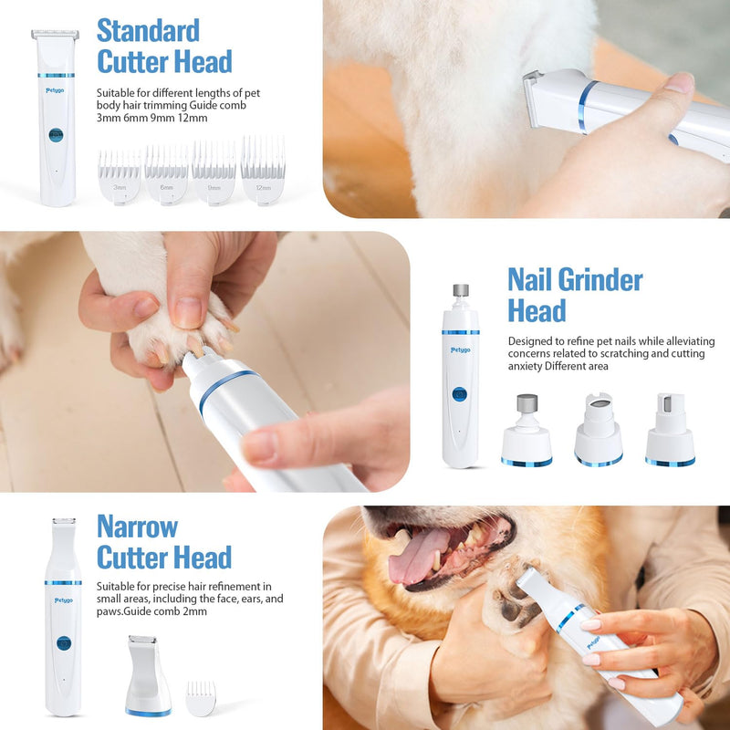 3-in-1 Dog Grooming Clippers Kit - Rechargeable Low Noise Pet Trimmer Set with Paw Trimmer, Cordless Nail Grinder, Shaver for Small Dogs & Cats - Includes 4 Guide Combs & USB Cable - BeesActive Australia
