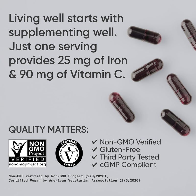 Sports Research® Iron 25mg with Vitamin C, 90 Liquid Capsules | Gentle on Stomach Iron Supplement with Liposomal Vitamin C | Supports Blood Iron Levels | Non-GMO, Vegan, Gluten Free
