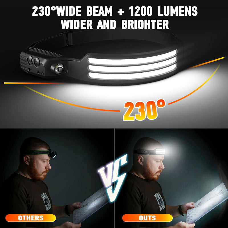 6 Pack Headlamp Rechargeable, LED Headlight Flashlight Super Bright with 230° Wide Beam, Motion Sensor, 5 Modes Waterproof Head Lamp for Outdoor Hiking Running Camping - BeesActive Australia