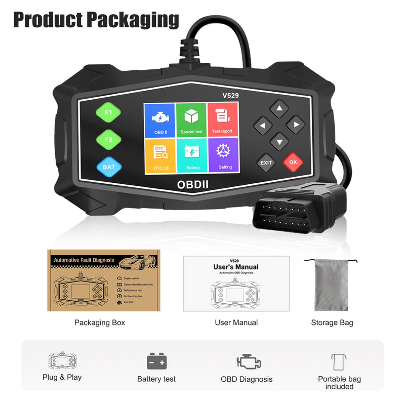 OBD2 Scanner Diagnostic Code Reader,Automotive OBD II Engine Light,Battery Tester,Mode 6, Mode 8 & I/M Readiness,OBDII Scan Tool for All OBDII Cars 1996+(OBDIIBlack) OBDIIBlack 1Pack - BeesActive Australia