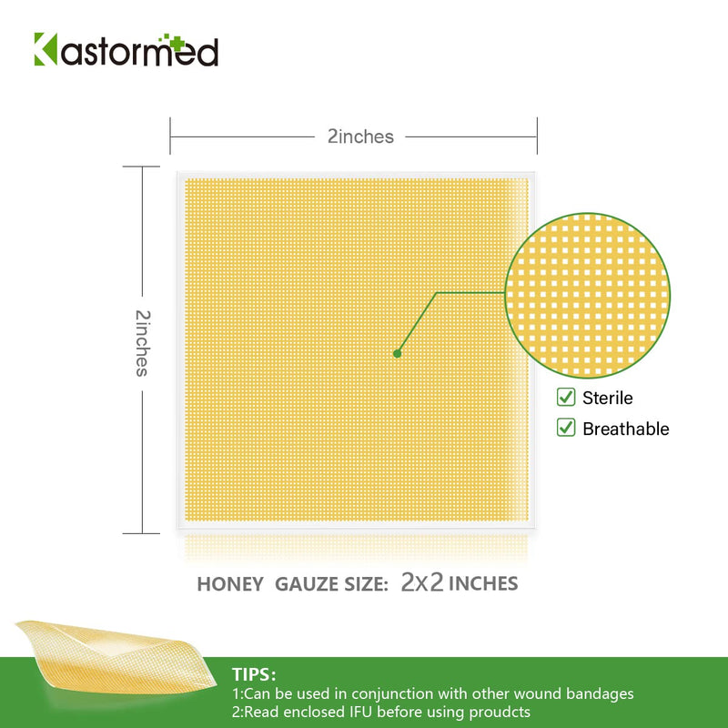 Manuka Honey Wound Care, Honey Gauze Dressing 2" x 2" - Pack of 15, 100% Medical Grade Honey Patch for Faster Healing from Burns, Abrasions, Cuts and Lacerations. Honey Gauze 2'' x 2'' - 15 Pack