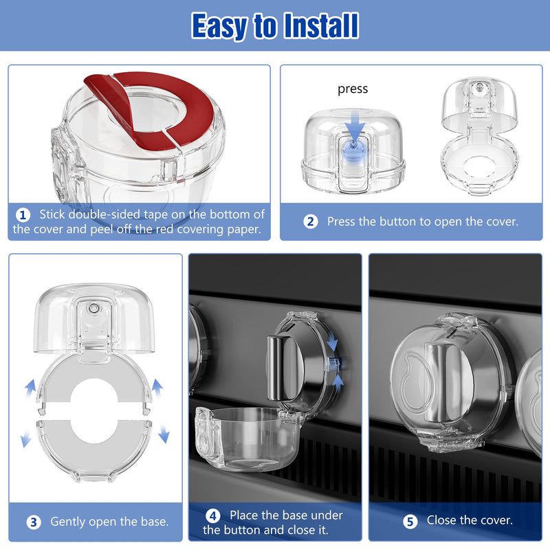 Stove Knob Safety Covers for Child (5 + 1 Pack), Upgraded Universal Size Press Gas Stove Covers with Adhesive, Heat-Resistant Childproof Oven Knob Locks for Kids and Pets (Clear) Clear - BeesActive Australia