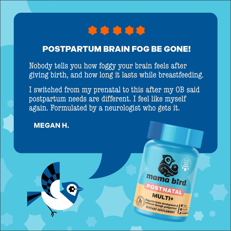 Best Nest Wellness Mama Bird - Postnatal Multi+ (30 Servings) Postnatal Vitamins for Women - Breastfeeding & Postpartum Essentials - Brain Health for Mom & Baby - Methylfolate - Vegan & Gluten Free Postnatal Multi +