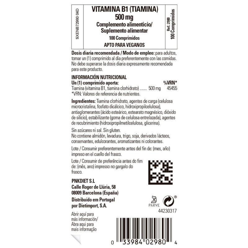 Solgar Vitamin B1 (Thiamin) 500 mg, 100 Tablets - Energy Metabolism, Healthy Nervous System, Overall Well-Being - Super Potency - Non-GMO, Vegan, Gluten Free, Dairy Free - 100 Servings, (Pack of 2) Unflavored 100 Count (Pack of 2)