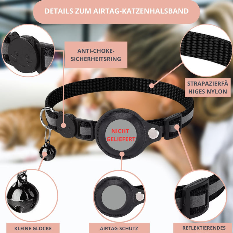 Croc-Cat airtag cat collar, accessories compatible with Apple Airtag, collar with safety buckle, anti-strangulation for kittens and small dogs, GPS airtag Not included! black - BeesActive Australia