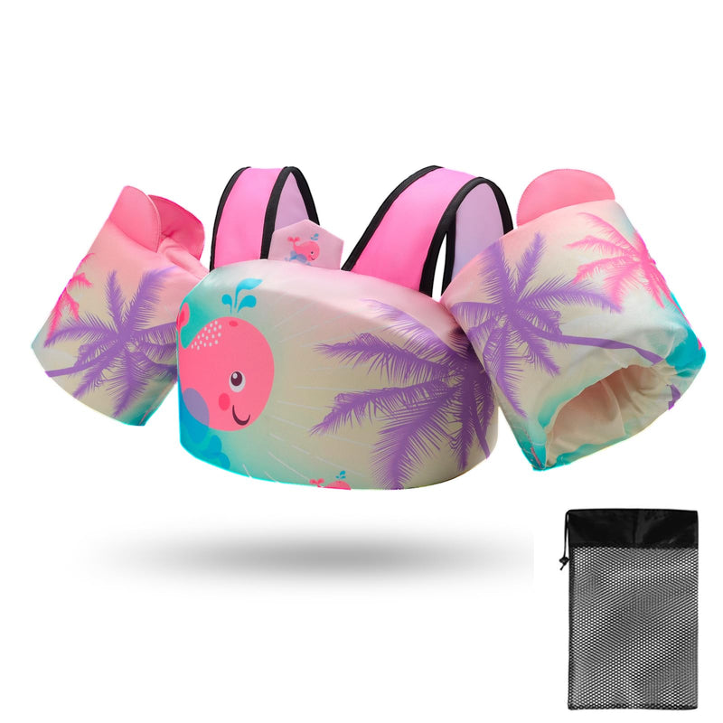 Toddler Swim Vest Floaties for 22-66 lbs / 2-6 Y Kids Swim Jacket with Adjustable Safety Buckle Arm Wings Swim Training for Boys and Girls Beach Boating Pool Floats Pink Whale - BeesActive Australia