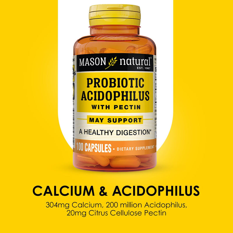 MASON NATURAL Probiotic Acidophilus, 150 Day Supply, Supports Regularity and Normal Digestion with Pectin & Calcium, 100 Capsules (Pack of 3)