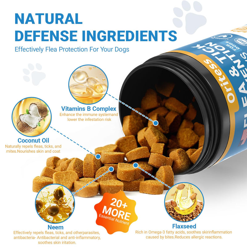 Flea and Tick Prevention for Dogs, 200 Soft Chews Natural Dog Flea and Tick Chewables Oral Flea Supplement for Dogs, Puppy Flea Support - All Breeds & Ages - Chicken Flavor
