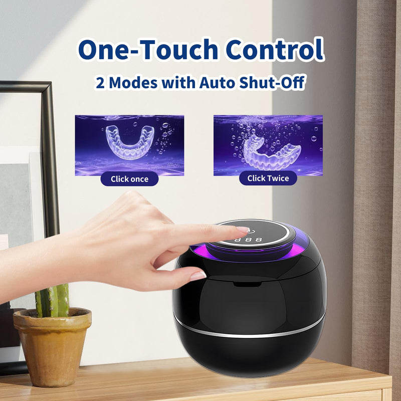Ultrasonic Denture Cleaner Machine,Portable 42kHz with UV Light Sonic False Teeth Cleaning Kit for Retainers, Aligners, Dentures, Mouthguards, Braces, Jewelry - One Button Operation, Black - BeesActive Australia