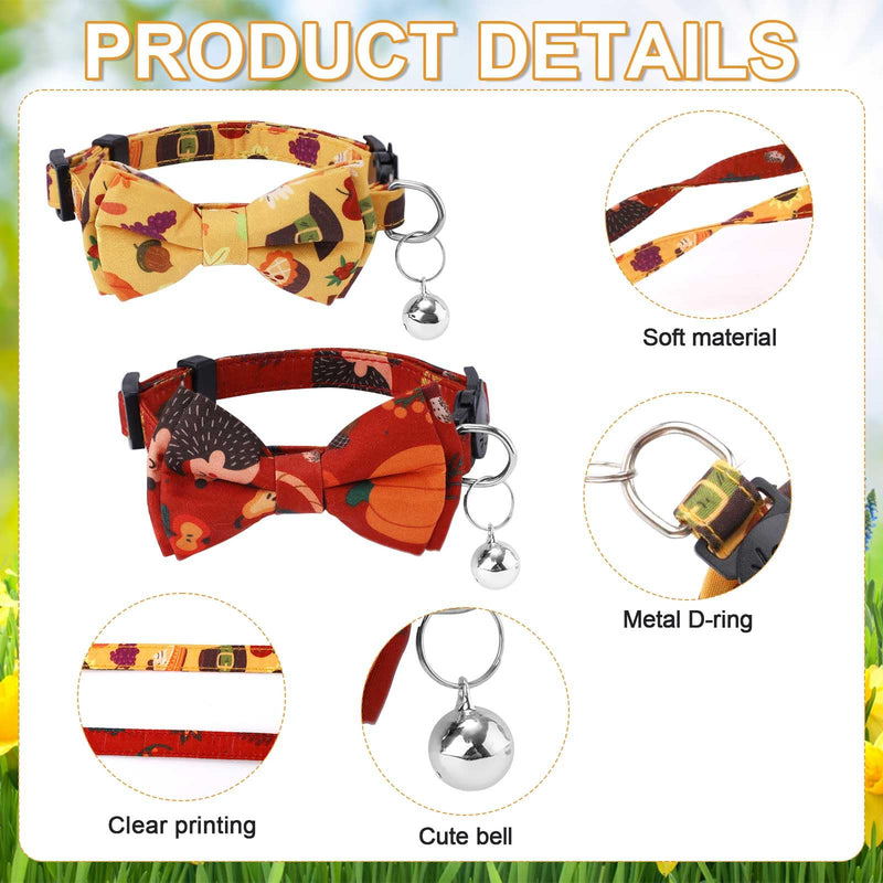 2pcs Thanksgiving Cat Collars, Breakaway Cat Collars with Bow Bell Pumpkin Cat Collar Cute Fall Autumn Holiday Kitten Collar Accessories for Boys Girls Cats Kitty Costume Decorations (Style 1) Style 1 - BeesActive Australia
