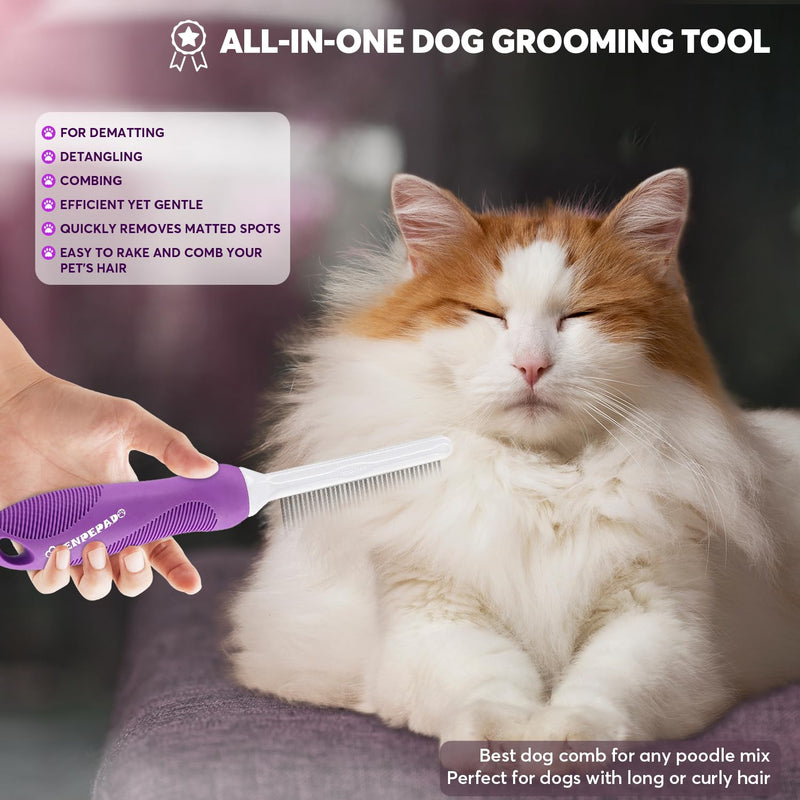 Grooming Comb for Dogs and Cats with Matted Hair, Detangling Pet Comb with Long and Short Stainless Steel Metal Fine Teeth for Removing Mats, Tangles, Knots & Loose Fur from The Undercoat - BeesActive Australia