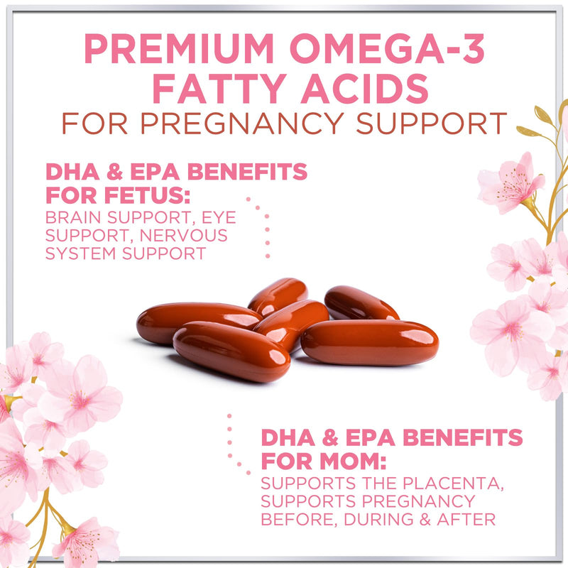Prenatal Vitamins for Women with Folic Acid + Omega 3 DHA for Fetal Development Support - Prenatal Vitamin Supplement For Mom & Baby - Daily Pregnancy Multivitamin Nutritional Support - 60 Softgels 60 Count (Pack of 1)