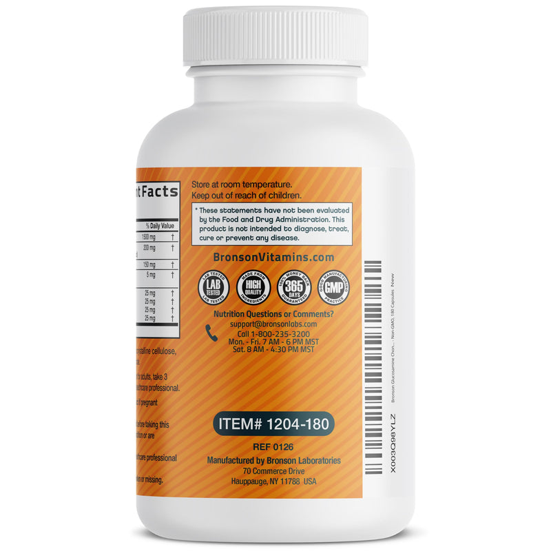 Bronson Glucosamine Chondroitin Turmeric & MSM Joint Support, 180 Capsules | Standardized Boswellia, Shellfish-Free Glucosamine, Mobility & Comfort Support, Non-GMO, Gluten-Free & Soy-Free 180 Count (Pack of 1)