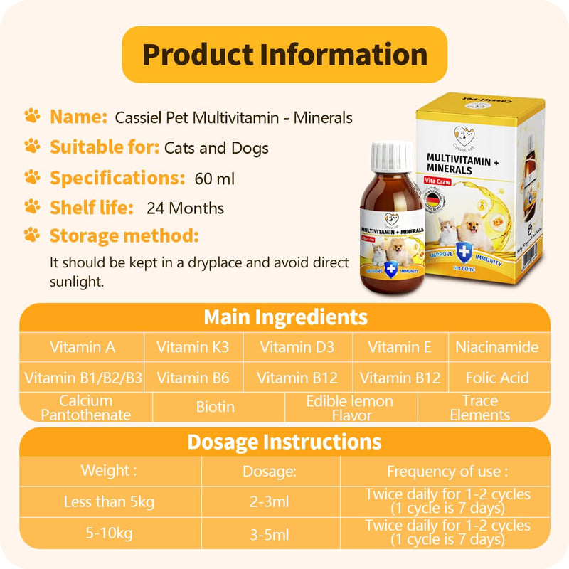 Multivitamins Supplement for UTIs & Allergy Relief, Skin & Coat Care, Hip & Joint Supplement, Immunity Boosting & Digestive Aid for Dogs & Cats 2.03 Fl Oz (1 Bottle) 1 Bottle