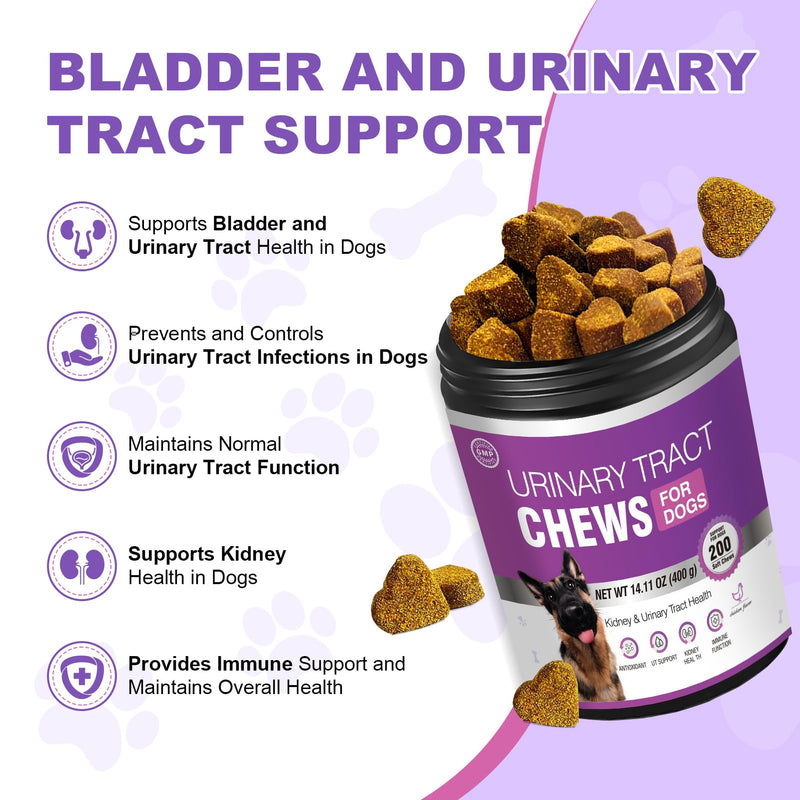 Dog Uti Treatment Cranberry Supplement for Dogs 200 Chews Urinary Tract Medicine Bladder Control Pills Kidney Support Cranberrys Extract Bites Uti Infection Treats Incontinence Remedy for Dogs Chicken