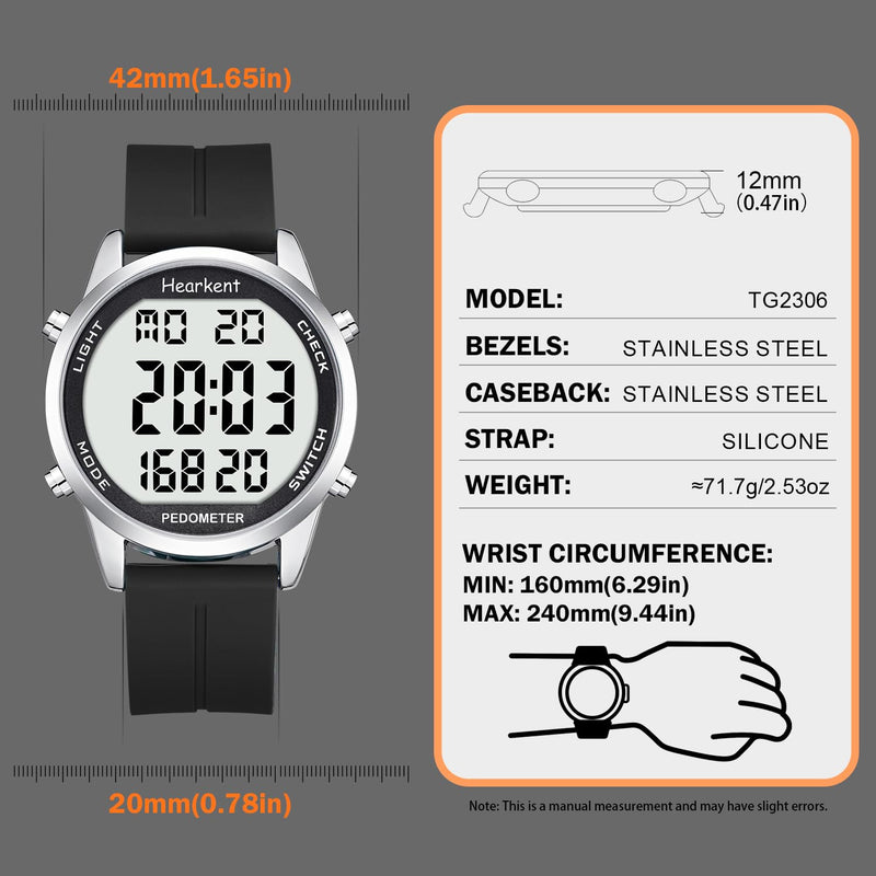 Pedometer Watch for Walking for Senior No App Required with Steps Calories Counter and LCD Large Numbers Black - BeesActive Australia