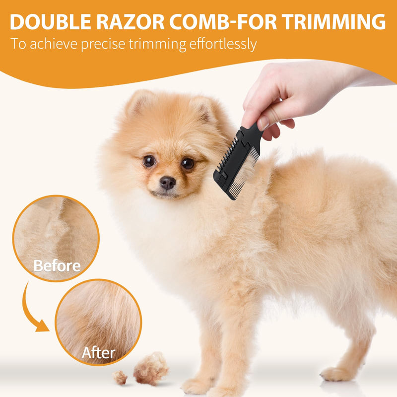 2 Pcs Razor Comb for Dogs Cats with 20 Pcs Extra Blades Pet Razor Comb 2 in 1 Trimming&Grooming, Dog Cat Brush that Cuts Hair, Hair Cutter Comb for Dog Cat, Pet Hair Trimmer Grooming Comb for Dog Cat - BeesActive Australia