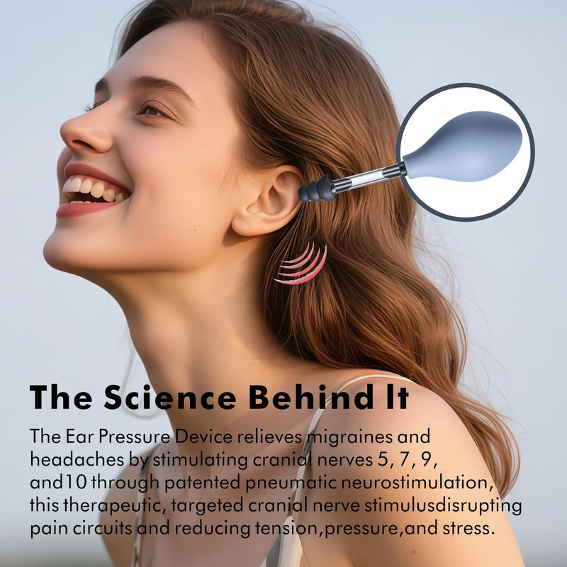 Ear Pressure Relief Suction Device, Migraine and Headache Relief Products, Airplane Ear Pressure Relief Through Inner Ear Pressure Balance, Reduces Tension, with 3 Sizes of Earplugs
