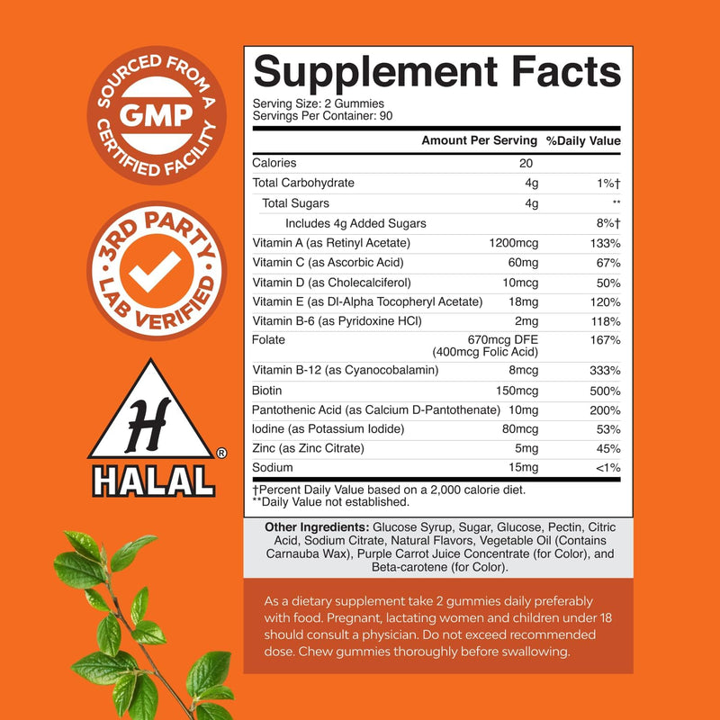 Potent Daily Multivitamin Gummies for Adults - Wellness Blend of Vitamin D A C E B12 Zinc and Biotin - Adult Vitamin Gummy for Energy and Immune Health - Non-GMO Gluten Free and Halal - 180 Count 180 Count (Pack of 1)